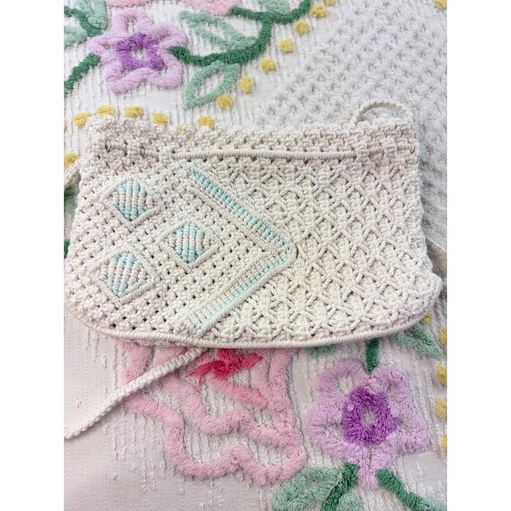 Vintage Boho Macrame Shoulder Bag Cream Crochet Clutch‎ Small Purse